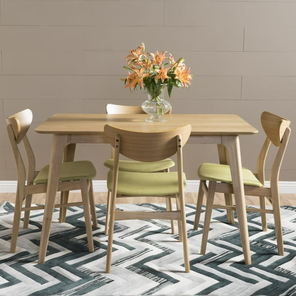 Noble House Ava 5 Piece Green Tea Natural Oak Finish Dining Set