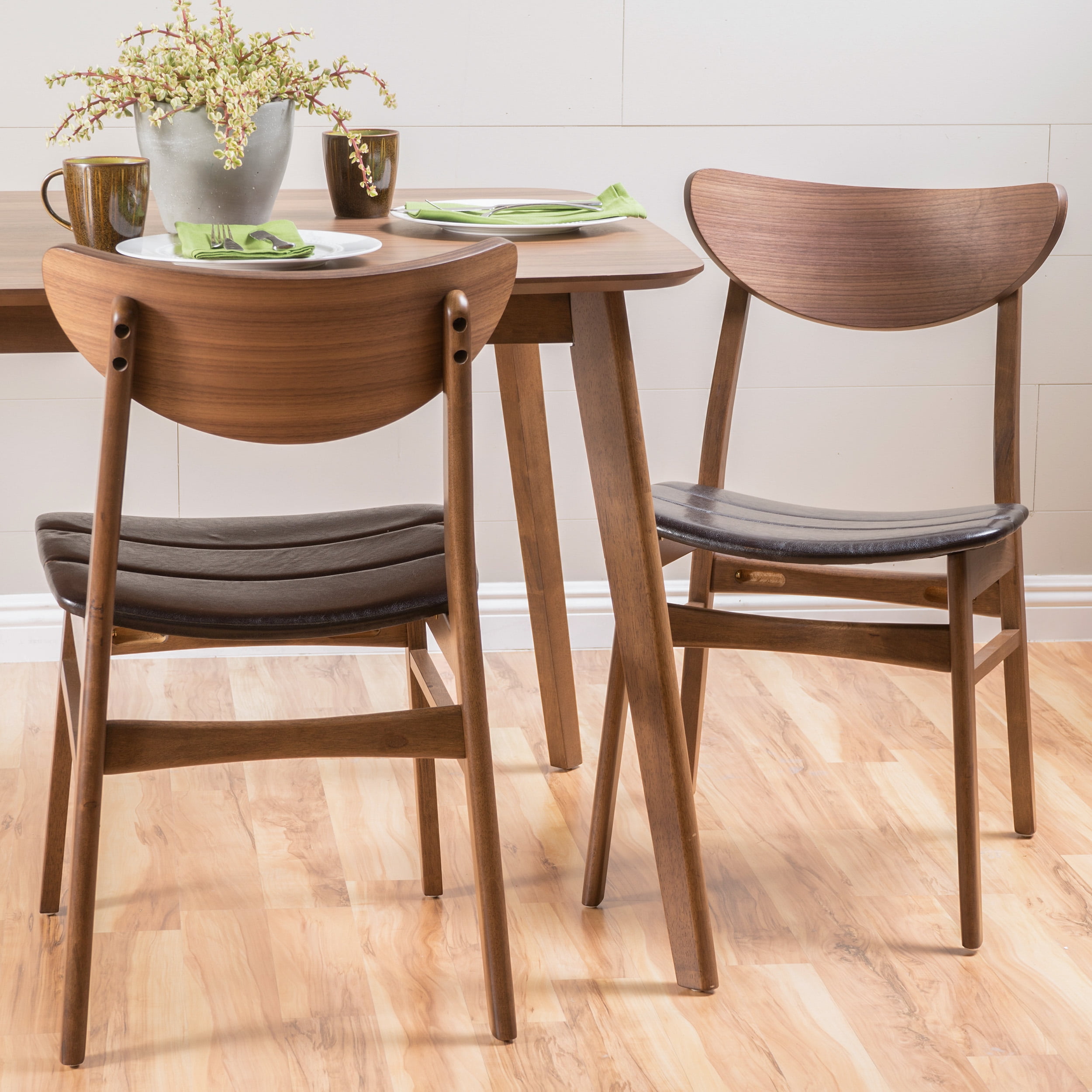 Noble House Ava Mid Century Modern Bonded Leather Dining Chairs, Set of 2, Dark Brown