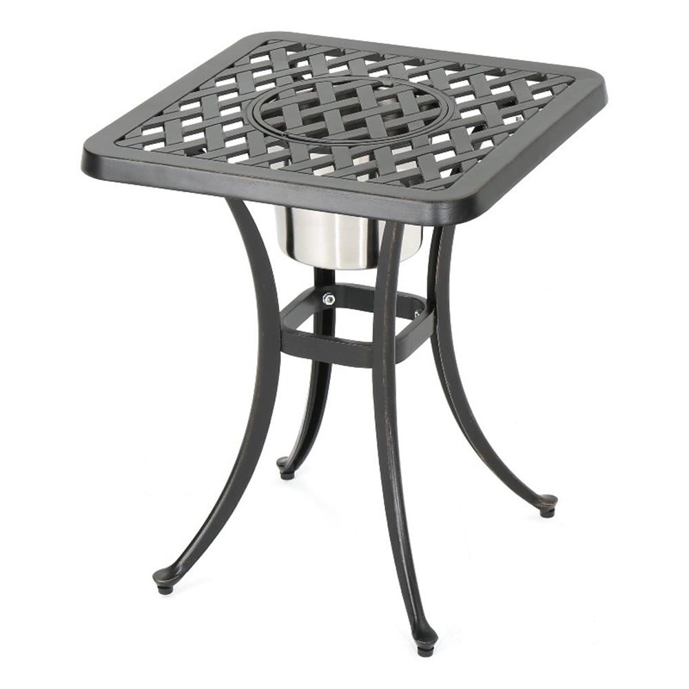 Ava Black Copper Cast Aluminum Outdoor Bistro Table with Ice Bucket