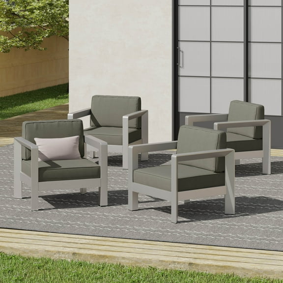 Noble House Aviara Outdoor Aluminum Club Chairs Silver (Set of 4)