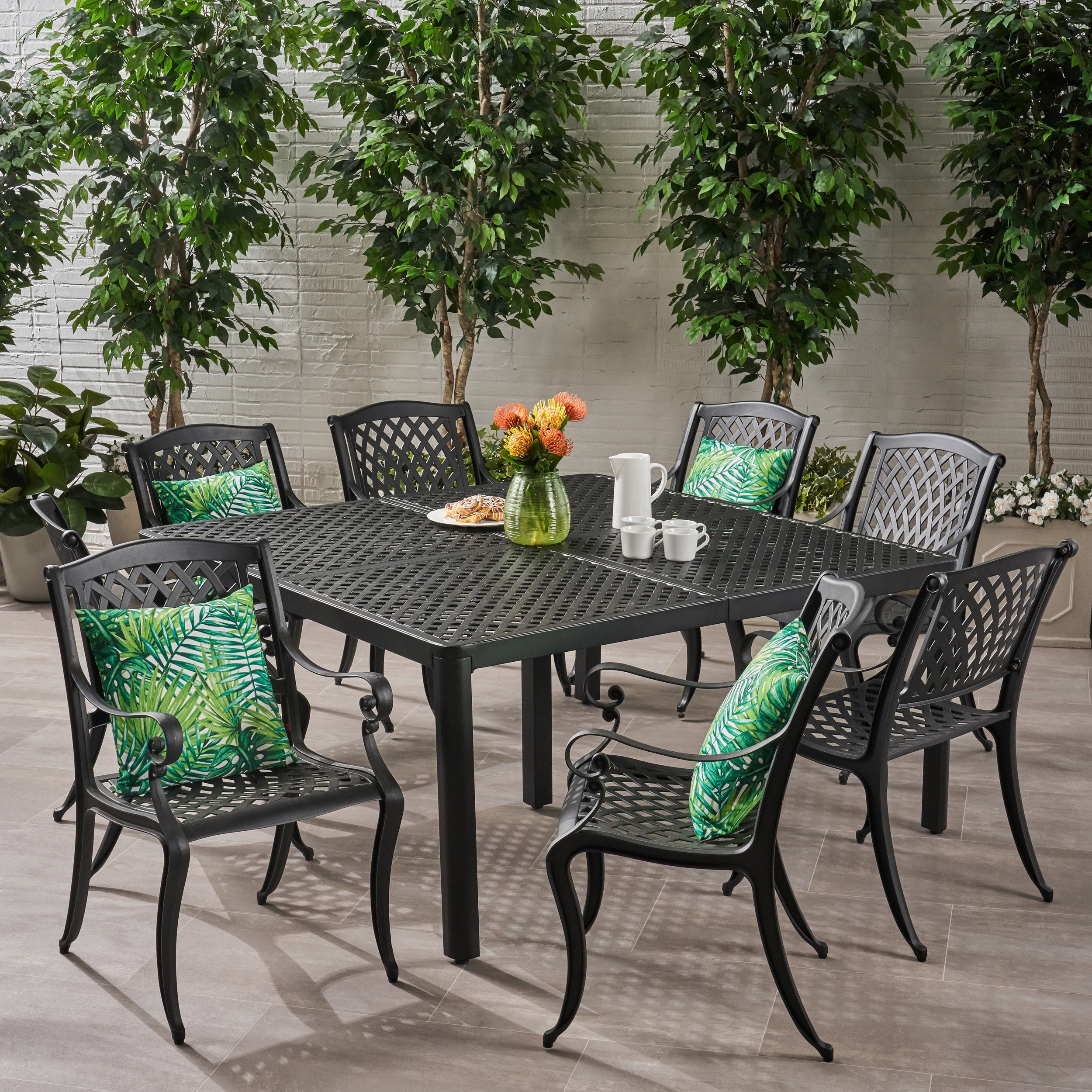 Noble House Aviary 9pc Patio Dining Table Set, Outdoor Aluminum