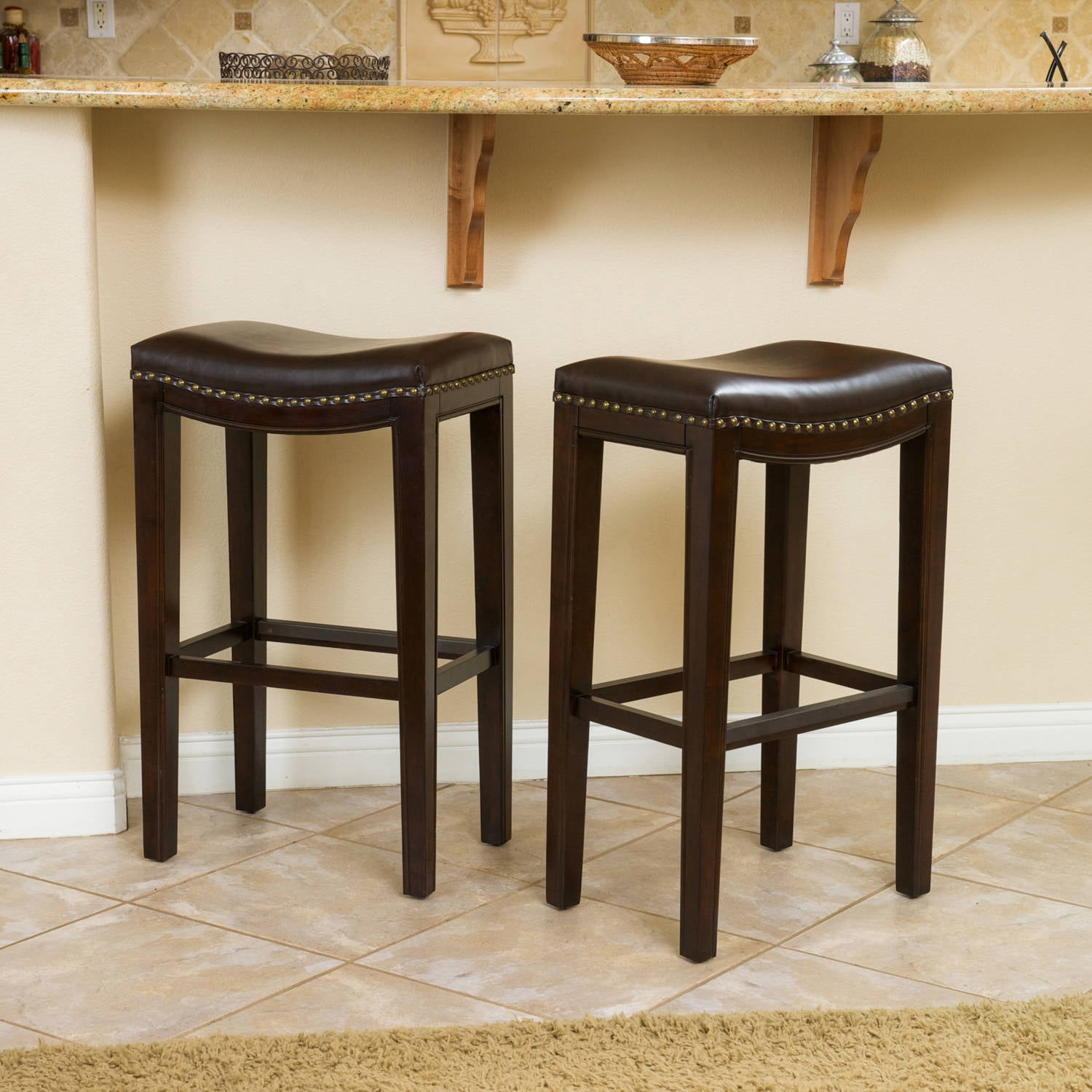 Noble House Avondale Indoor Backless Bar Stools, Set of 2, Brown