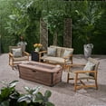 thumbnail image 1 of Arjun Outdoor 5 Piece Acacia Wood and Wicker Chat Set with Fire Pit and Tank Holder, Natural, Gray, Brown, 1 of 9