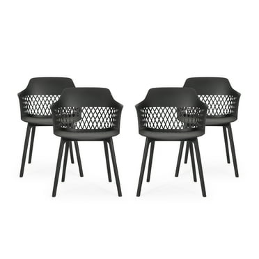 Noble House Azalea Plastic Patio Dining Arm Chair in Black (Set of 4)