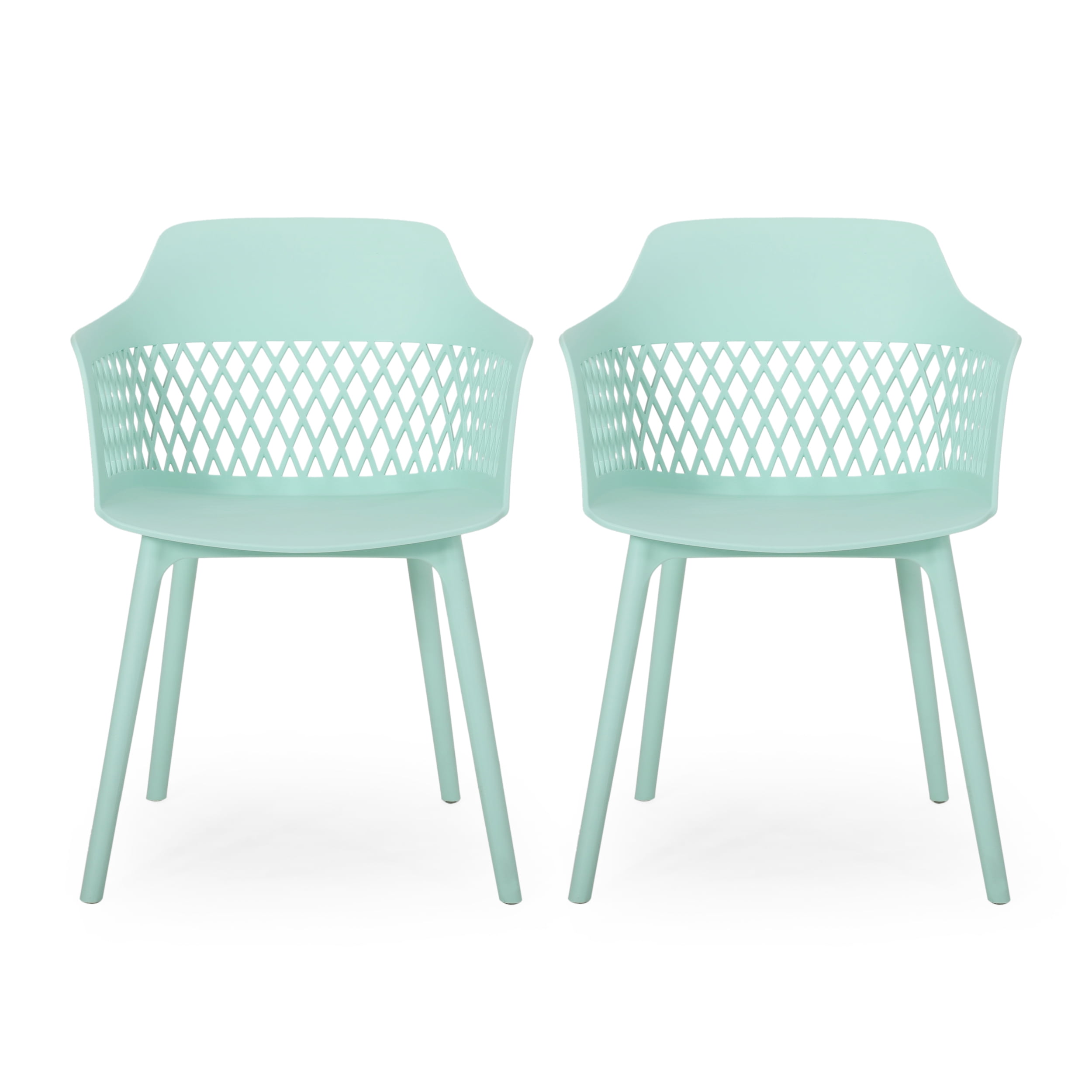 Noble House Azalea Plastic Patio Dining Arm Chair in Mint (Set of 2)