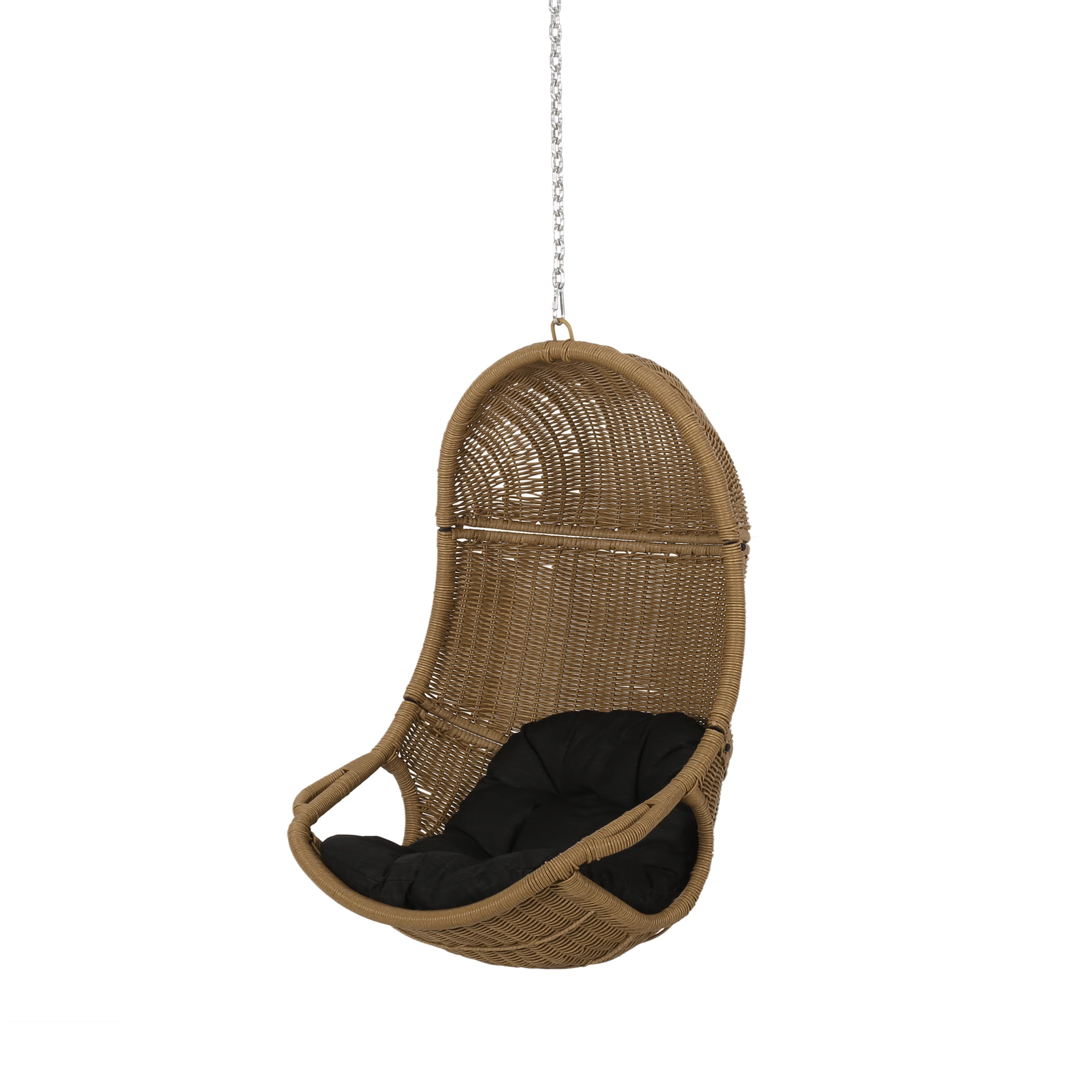 Azlee Wicker Hanging Chair with Dark Gray Cushion, Light Brown (NO STAND)