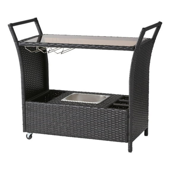 Noble House Bahama Wicker Serving Bar Cart in Multibrown