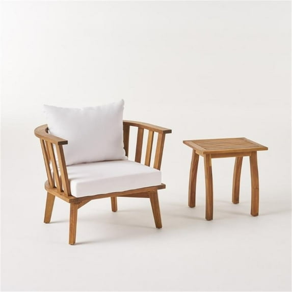 Noble House Barton 2-Piece Outdoor Wood Conversation Set in Teak and White