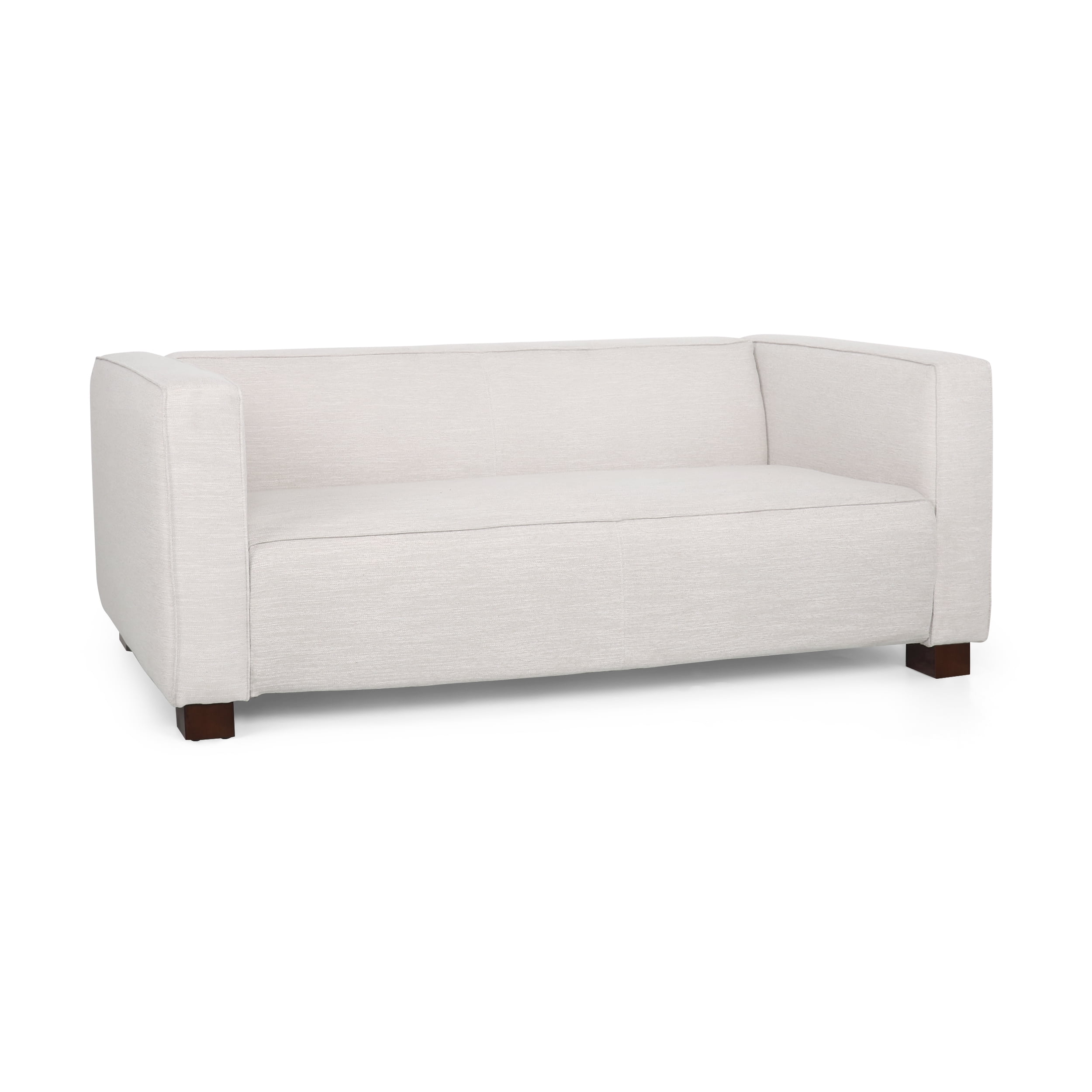 Beige and Dark Walnut Fabric Loveseat with Square Arms