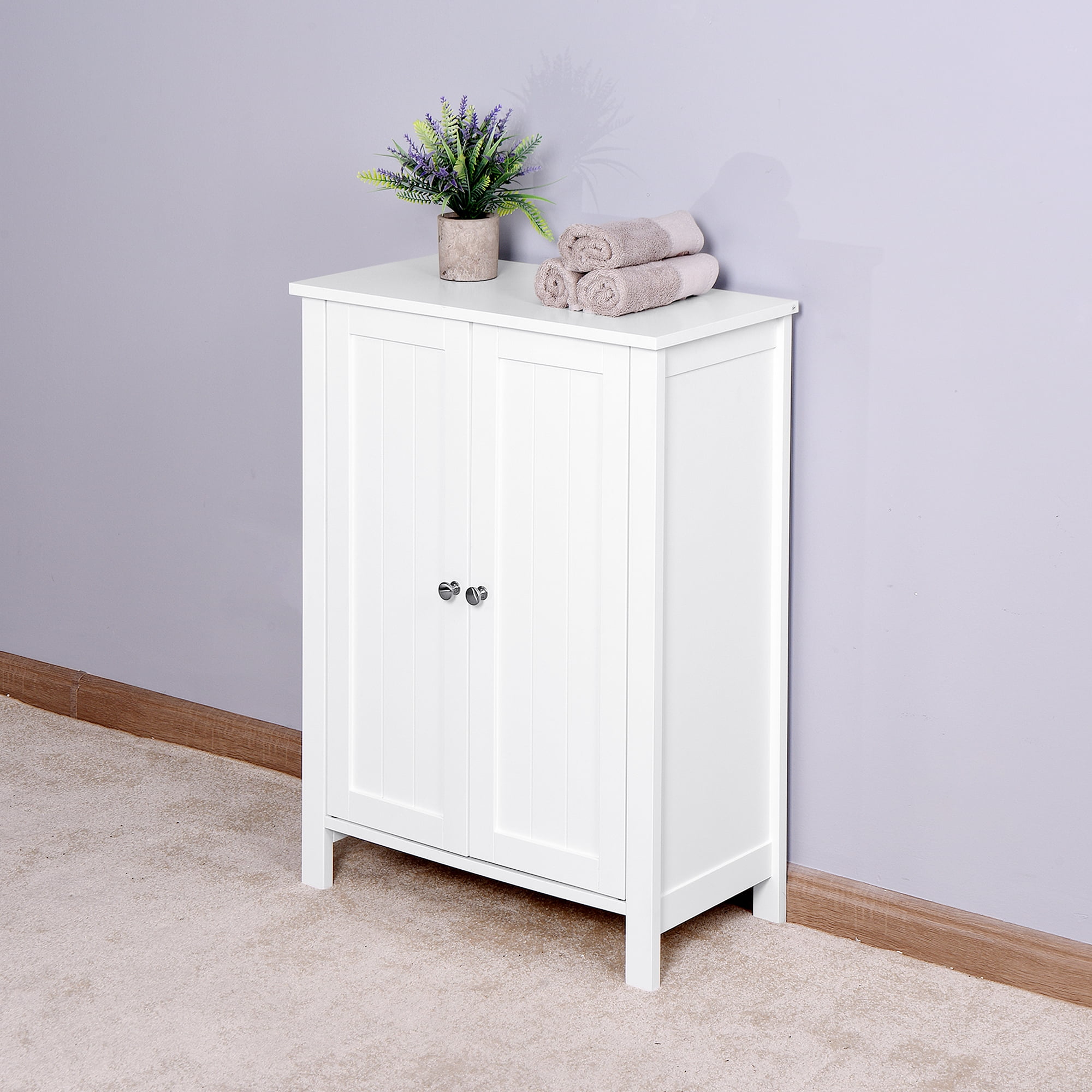 Noble House Bathroom Floor Storage Cabinet with Double Doors and Adjustable Shelf, White