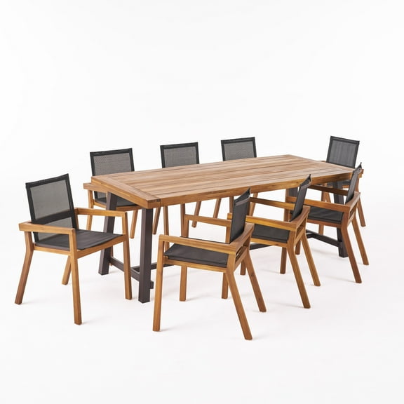 Noble House Beachview 9 Piece Wooden Patio Dining Set in Teak and Black