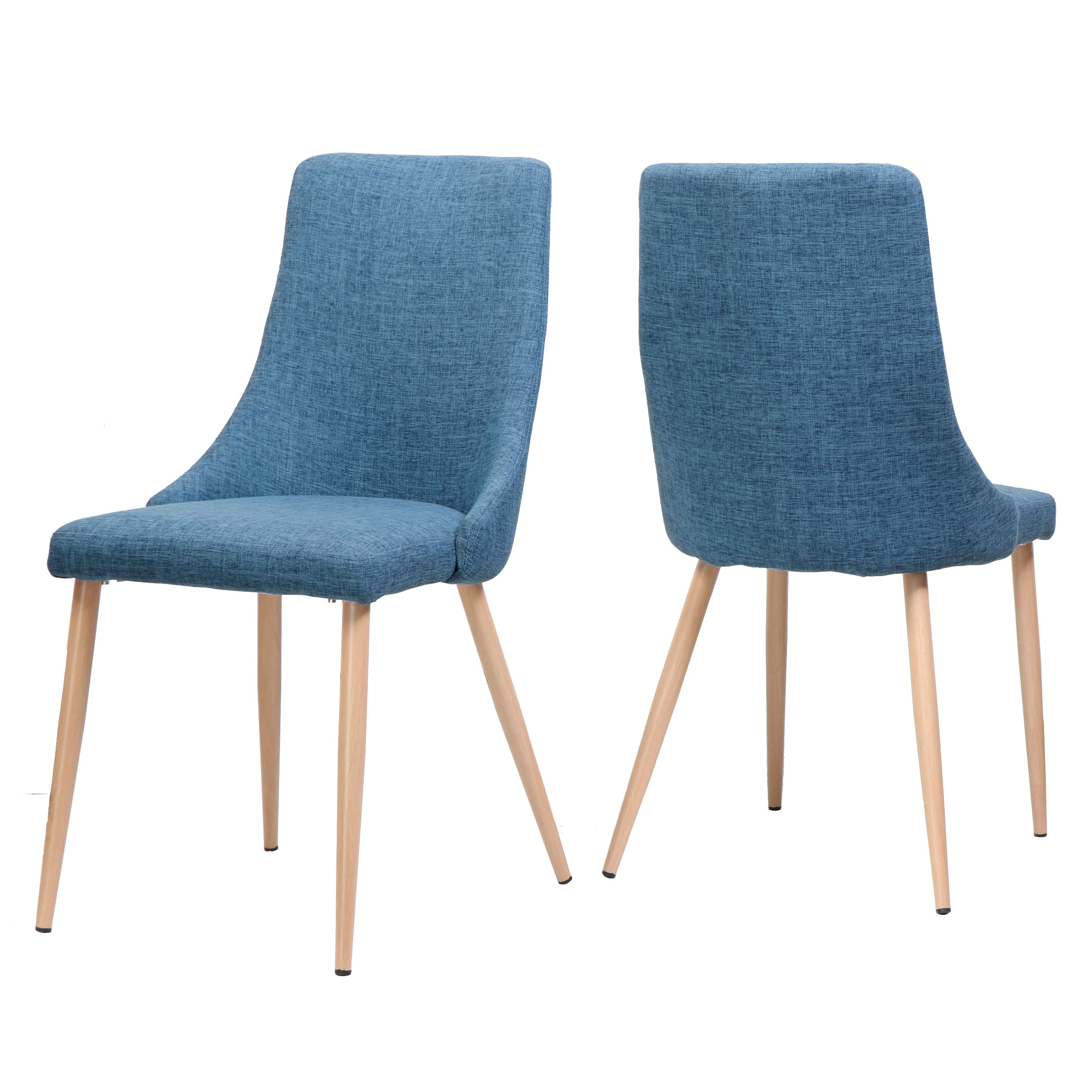 Noble House Beatrice Fabric Dining Chairs, Set of 2, Muted Blue, Light Walnut