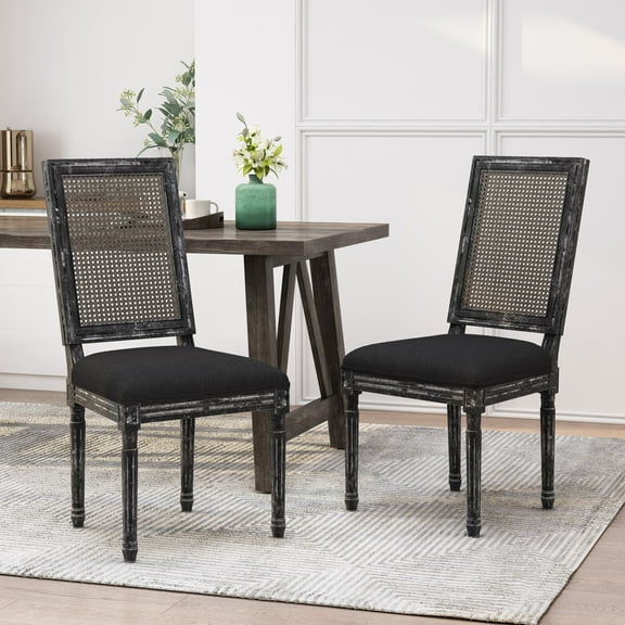 Noble House Beckstrom French Fabric Dining Chair, Set of 2, Black