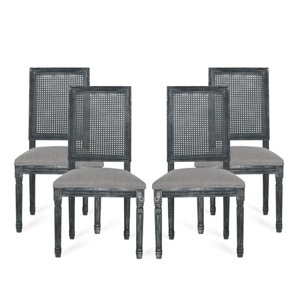 Noble House Beckstrom French Fabric Dining Chair, Set of 4, Gray
