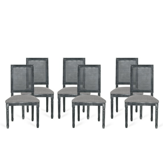 Noble House Beckstrom French Fabric Dining Chair, Set of 6, Gray