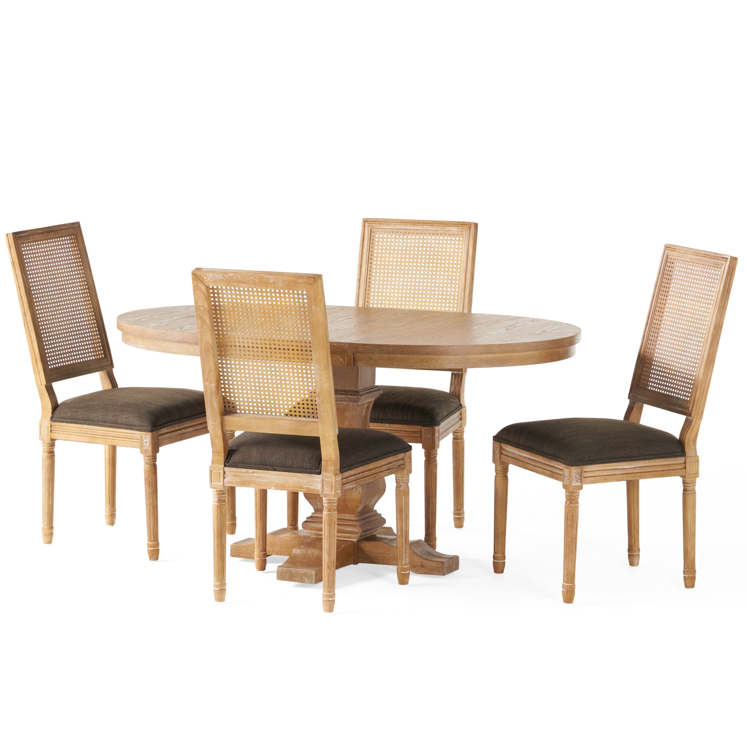 Noble House Beckstrom Wood and Cane 5-Piece Expandable Oval Dining Set, Brown and Natural