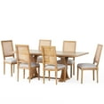 thumbnail image 1 of Noble House Beckstrom Wood and Cane 7-Piece Expandable Dining Set, Light Gray and Natural, 1 of 13