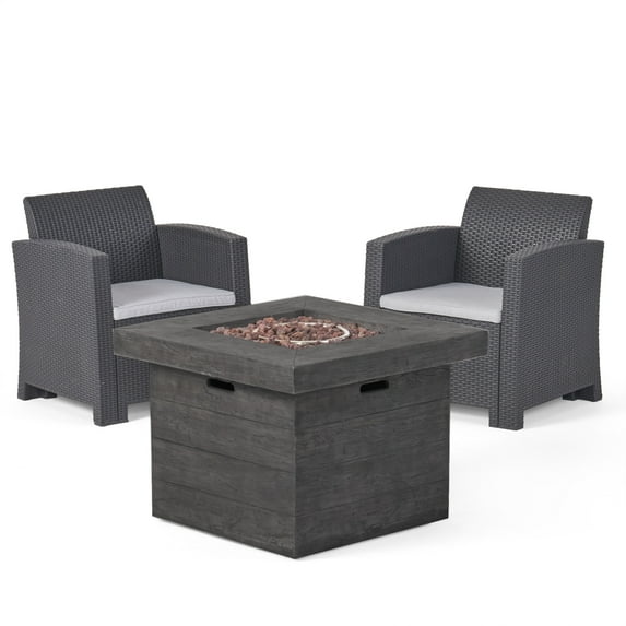 Noble House Bedrock Outdoor 2-Seater Print Chat Set w/ Fire Pit Gray