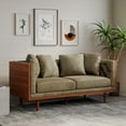 thumbnail image 1 of Noble House Beeson Fabric Tufted Loveseat with Accent Pillows, Dark Beige and Dark Walnut, 1 of 8