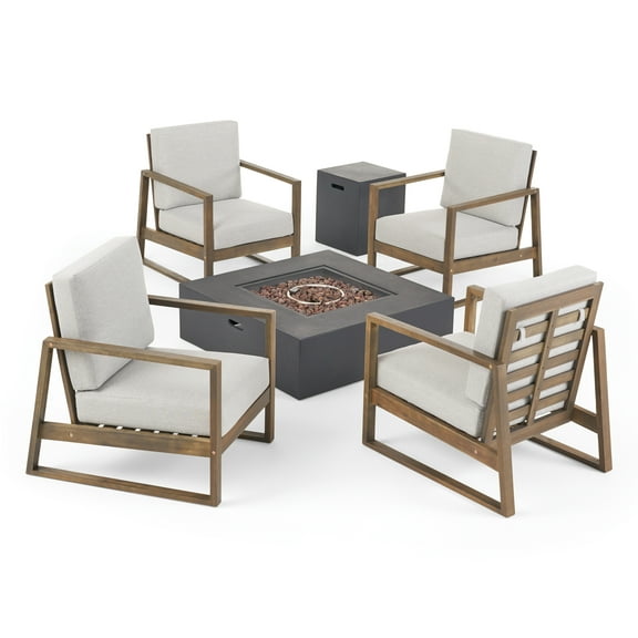 Noble House Belgian Outdoor 4 Seater Chat Set with Fire Pit Gray