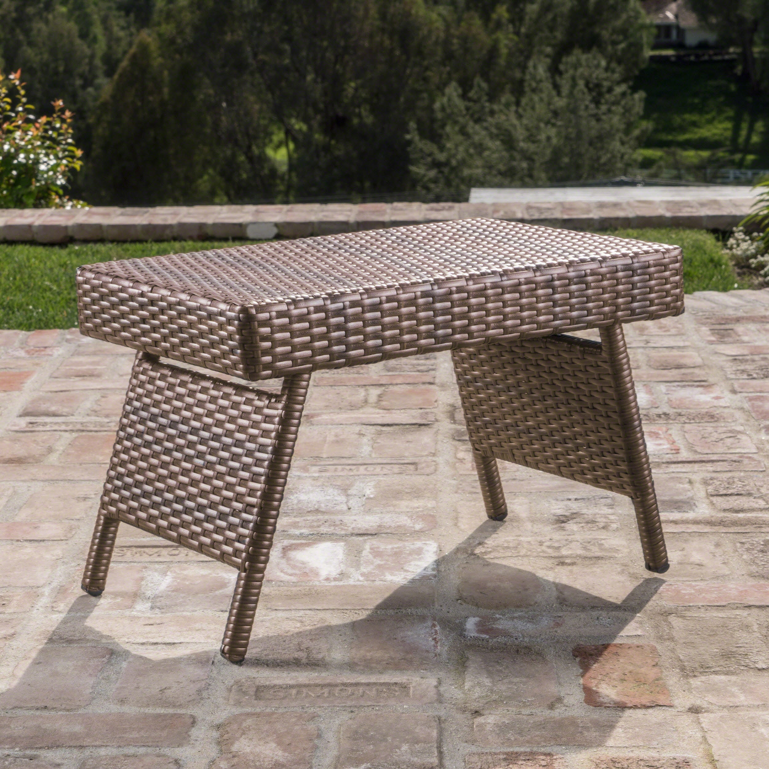 Noble House Bellomo Outdoor Wicker Adjustable Folding Side Table, Mixed Mocah