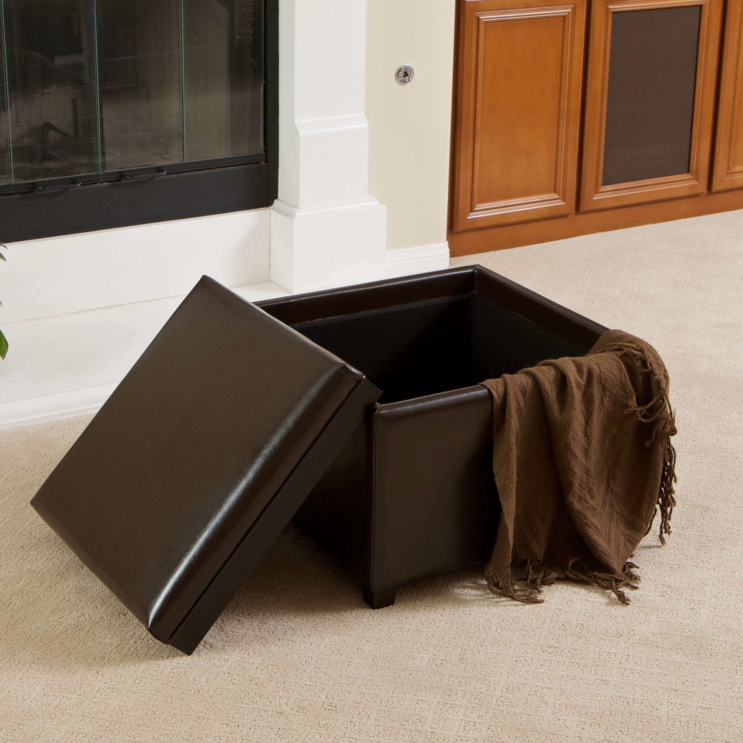 Noble House Bellvue Leather Tray Top Ottoman