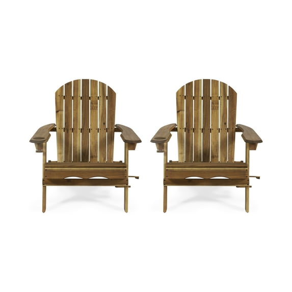 Noble House Bellwood Acacia Wood Folding Adirondack Chairs (Set of 2) Natural