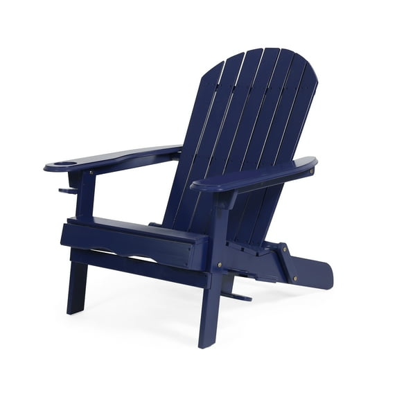 Noble House Bellwood Outdoor Acacia Wood Folding Adirondack Chair in Navy Blue