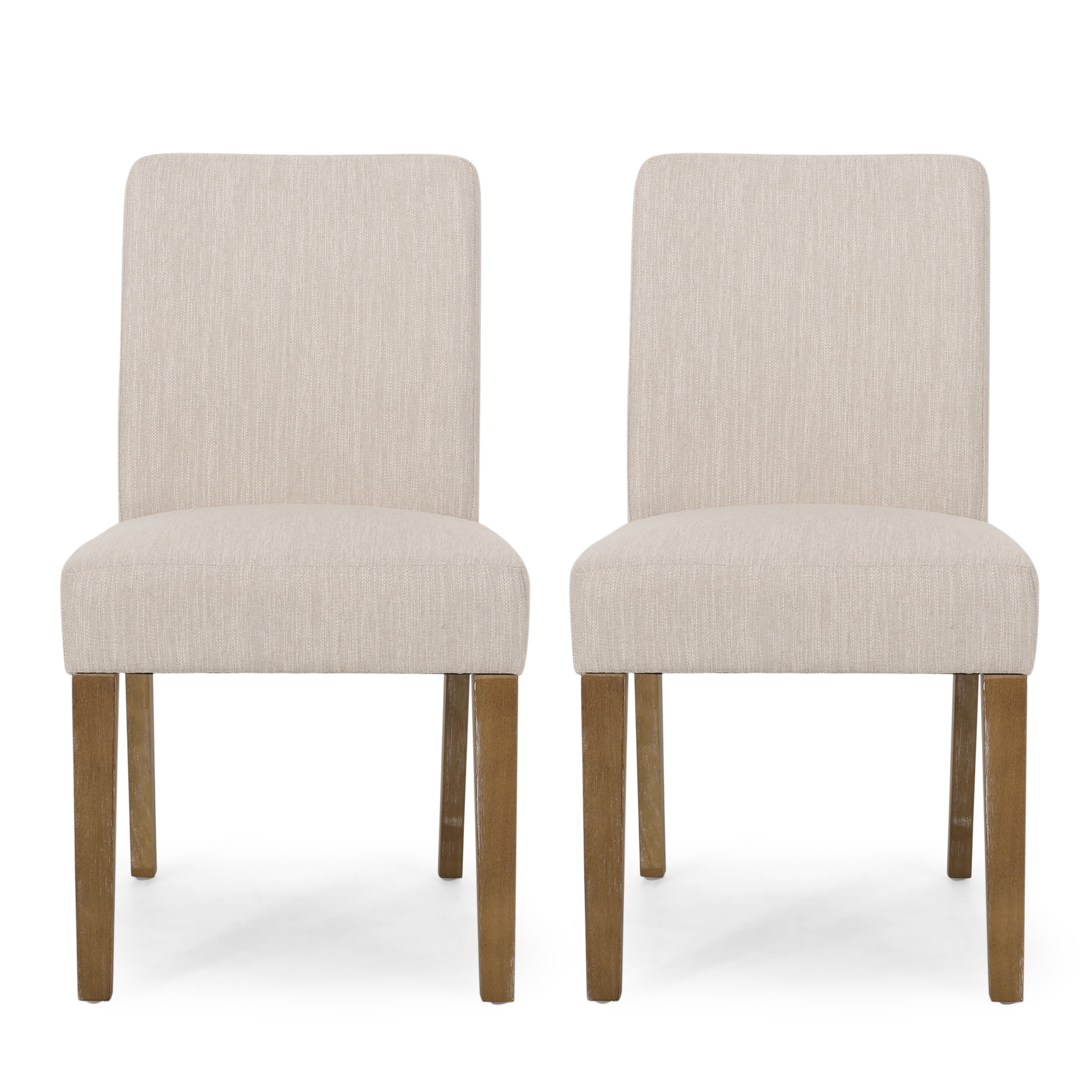 Beige and Weathered Brown Upholstered Rubberwood Parsons Side Chair Set