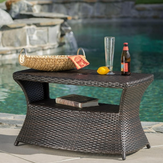 Noble House Berkeley Outdoor Wicker Side Table in Multibrown