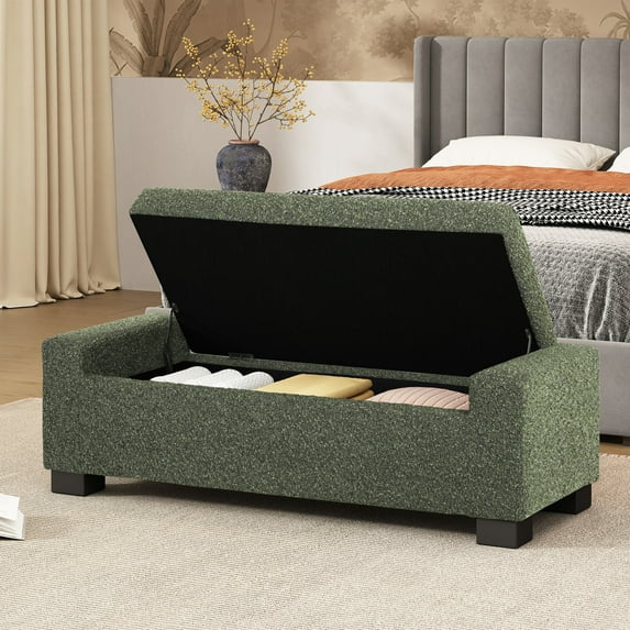 Noble House Betts Betts Modern Upholstered Storage Ottoman Black Green