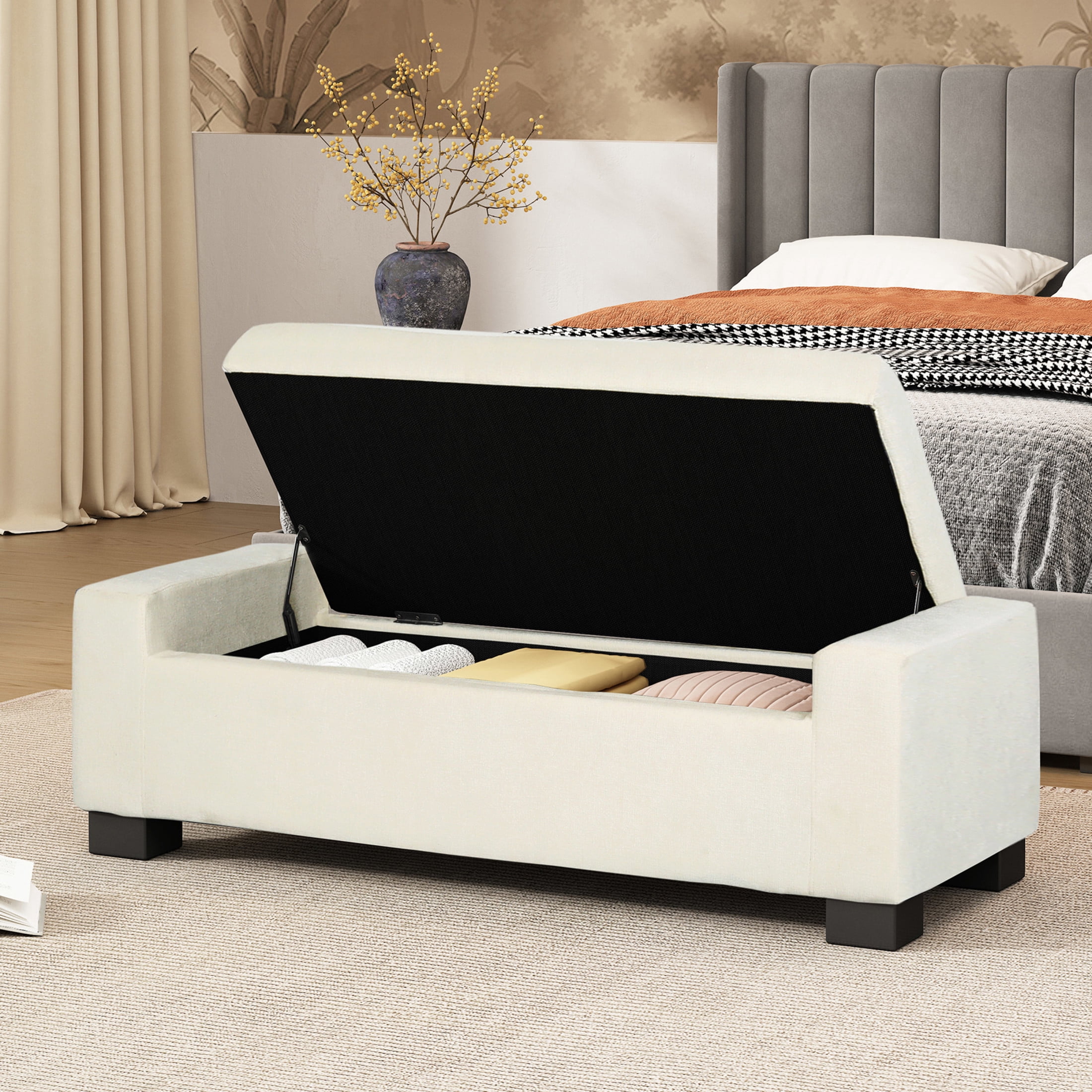 Noble House Betts Betts Modern Upholstered Storage Ottoman White