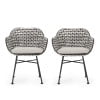 Jayline Black Wicker and Metal Outdoor Dining Chair with Cushions