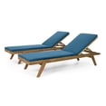 thumbnail image 1 of Noble House Bexley Cushion Acacia Wood Outdoor Chaise Lounge - Set of 2, Teak/Blue, 1 of 8