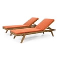 thumbnail image 1 of Noble House Bexley Cushion Acacia Wood Outdoor Chaise Lounge - Set of 2, Teak/Orange, 1 of 8