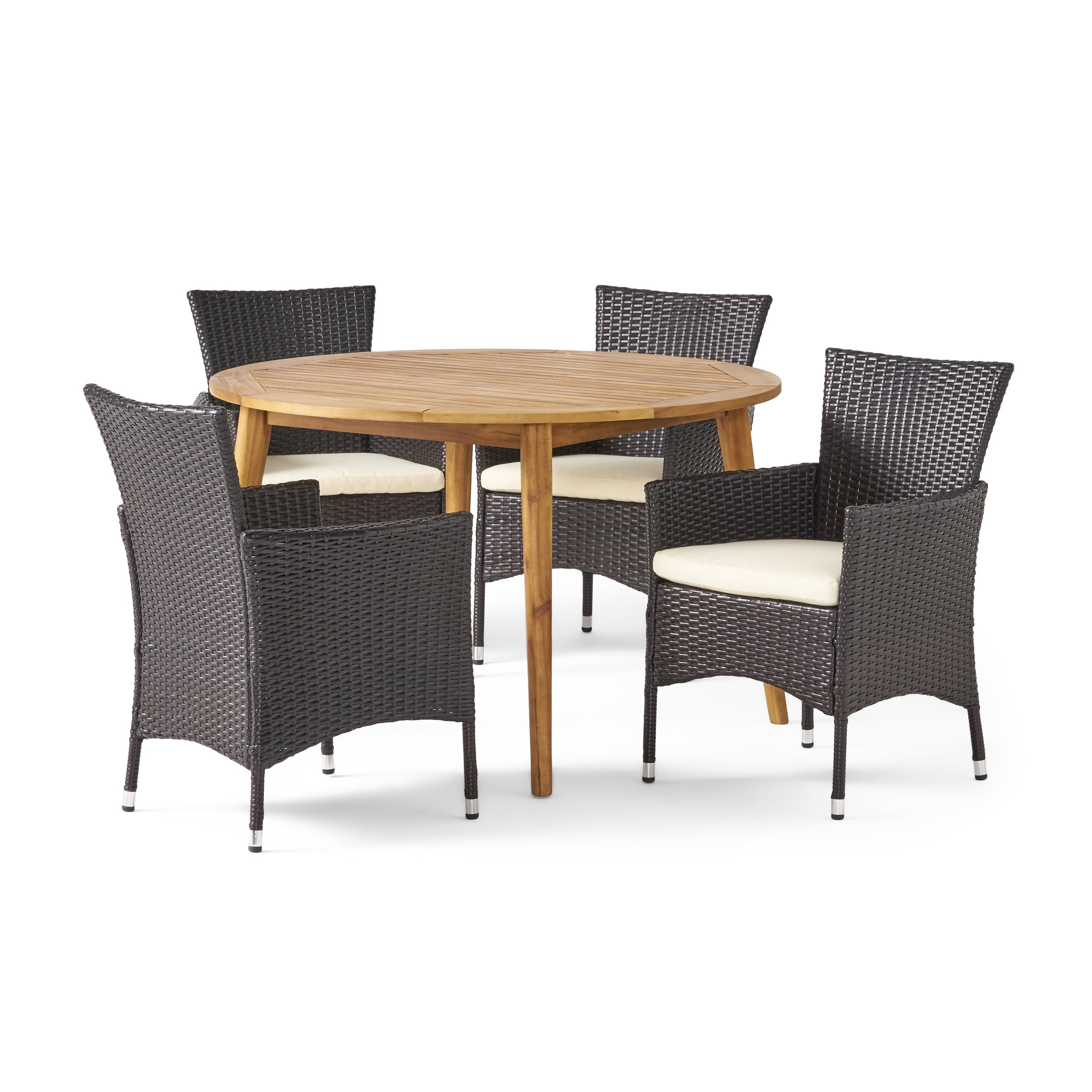 Contemporary Home Living 5-Piece Brown Wicker Finish Round Outdoor Furniture Patio Dining Set -