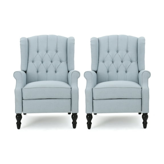 Noble House Bishop Fabric Pushback Recliner, Set of 2, Blue