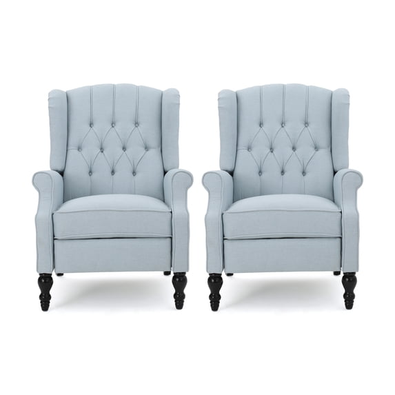 Noble House Bishop Fabric Pushback Recliner, Set of 2, Blue