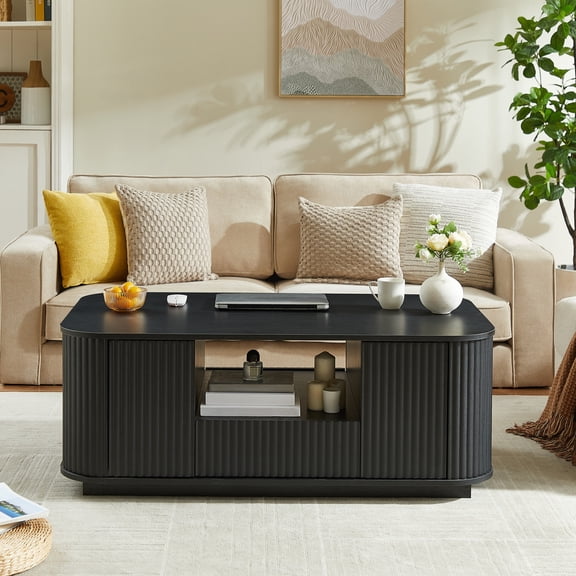 Noble House Blair Oval Coffee Table, Luxury Curved Contour Center Table with Storage Drawers, for Living Room, Black