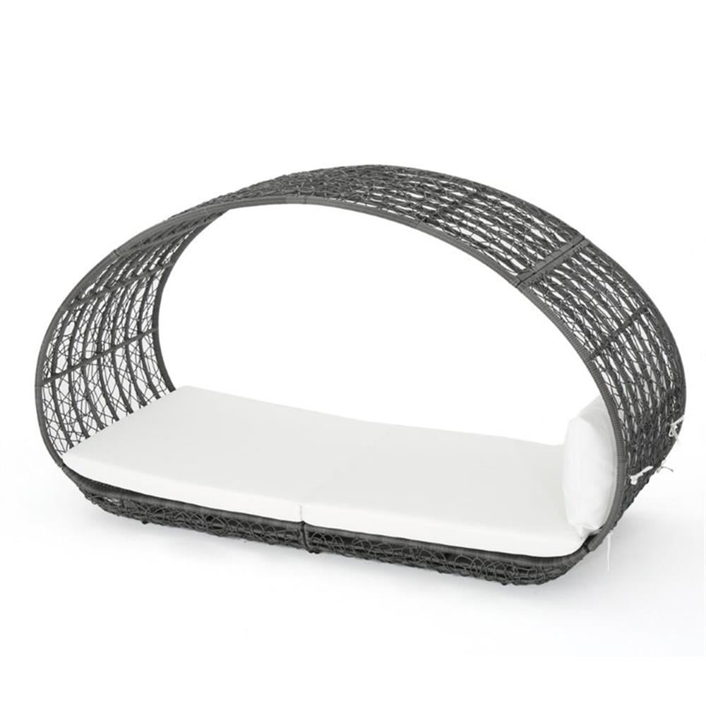 Gray and White Aluminum Wicker Outdoor Daybed with Cushions