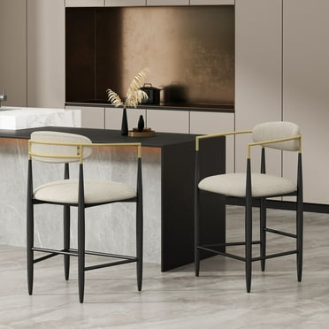 Noble House Boise Fabric and Metal 25 Inch Counter Stools, Set of 2, Beige, Black, and Gold