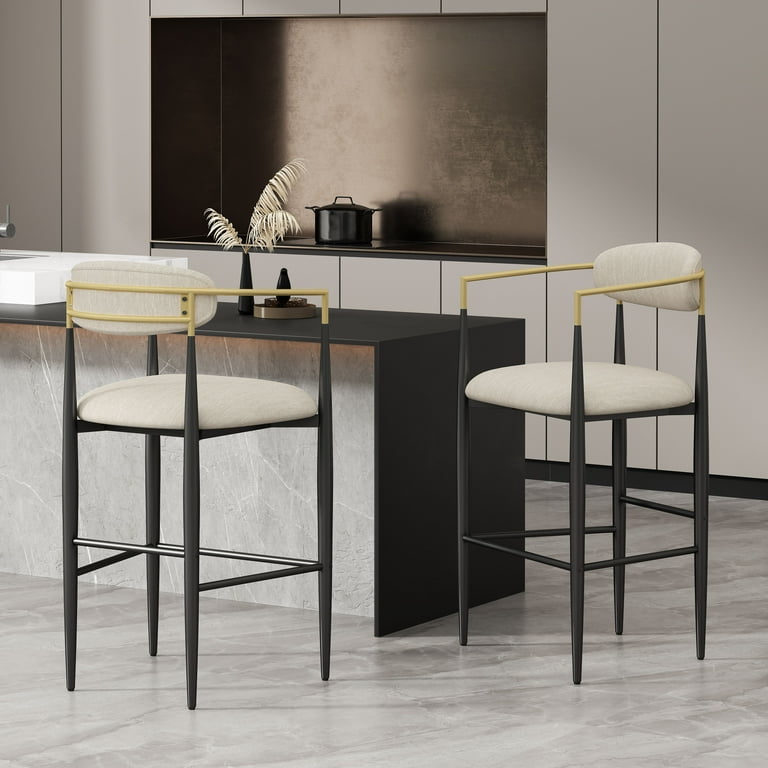Noble House Boise Fabric and Metal 30 Inch Barstools Set of 2 Beige Black and Gold Walmart