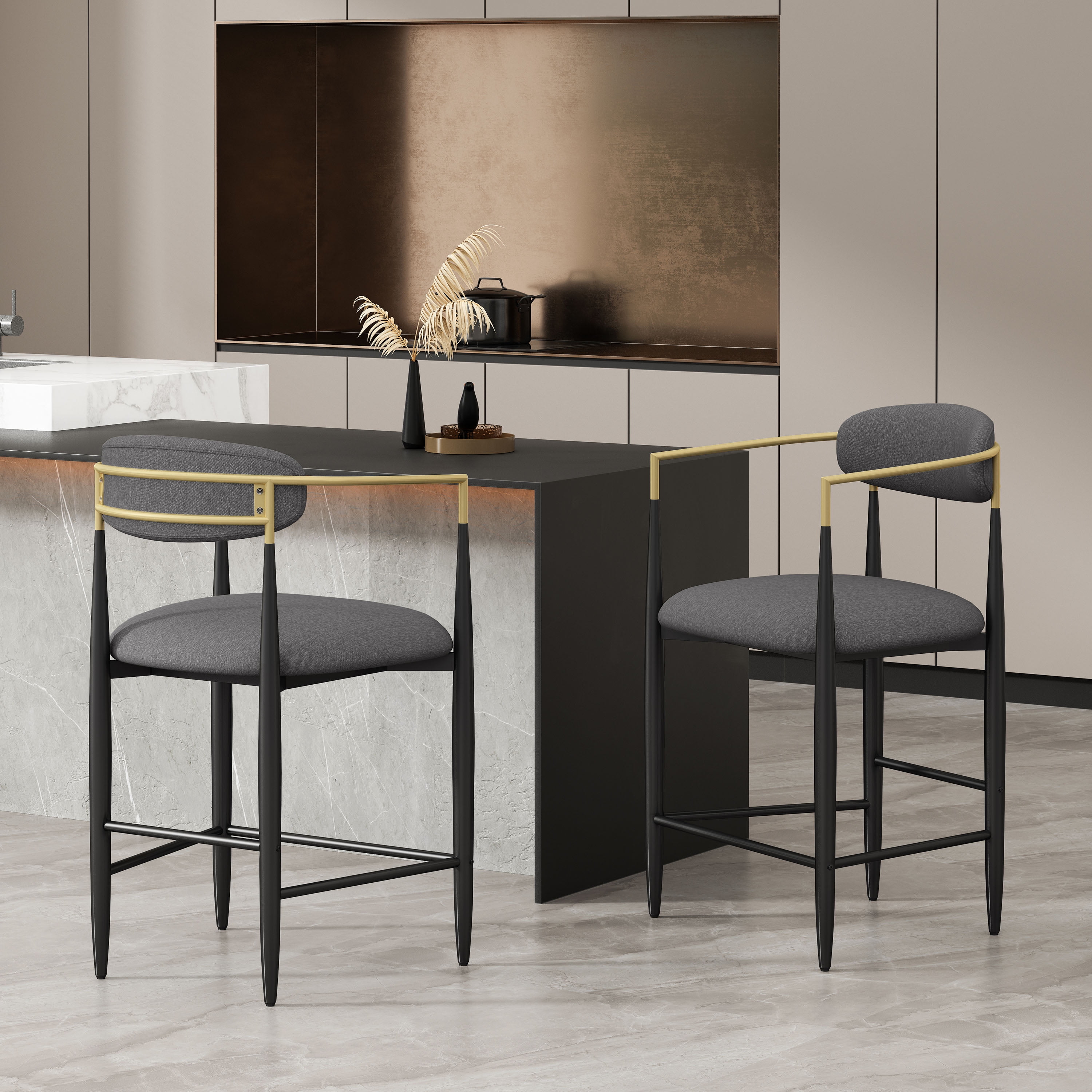 Noble House Boise Fabric and Metal 25 Inch Counter Stools, Set of 2, Beige, Black, and Gold Noble House Boise Fabric and Metal 25 Inch Counter Stools, Set of 2, Beige, Black, and Gold