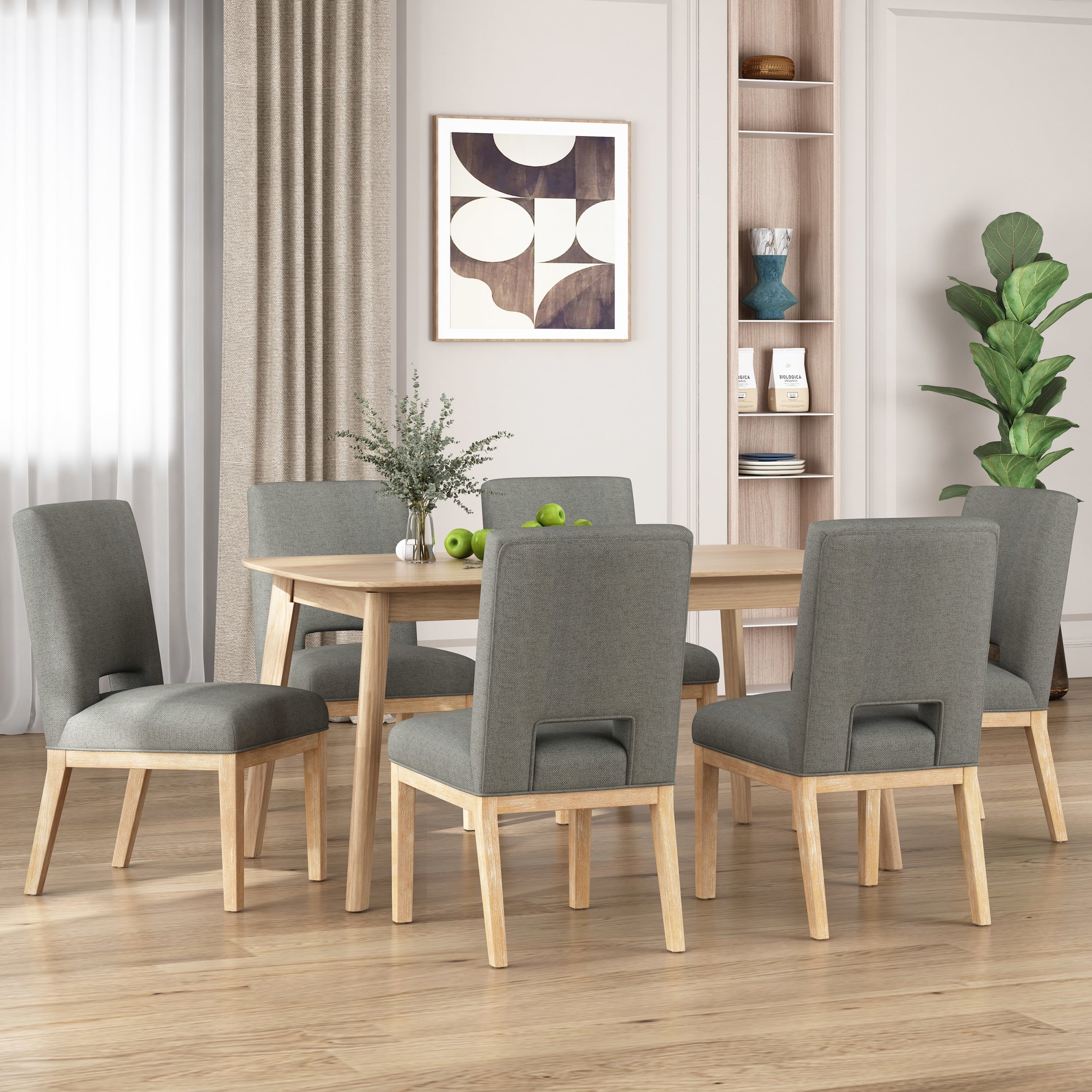 Noble House Bowrun Fabric Upholstered Dining Chairs, Set of 6, Deep ...