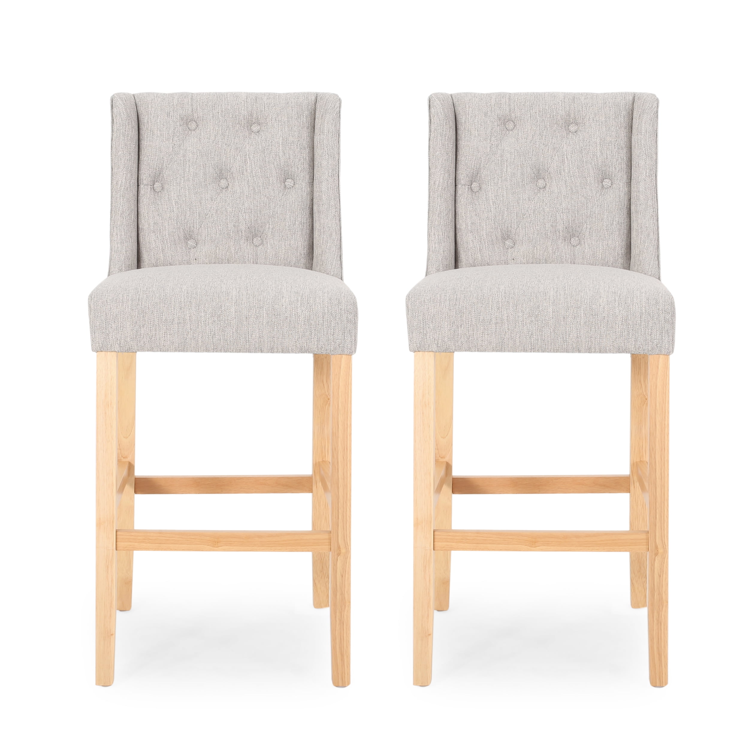 Noble House Brandon Button Tufted Fabric Wingback Bar Stool Set