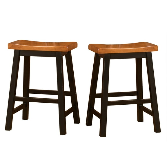 Noble House Bransen 24in Walnut/Black Saddle Stool (Set of 2)