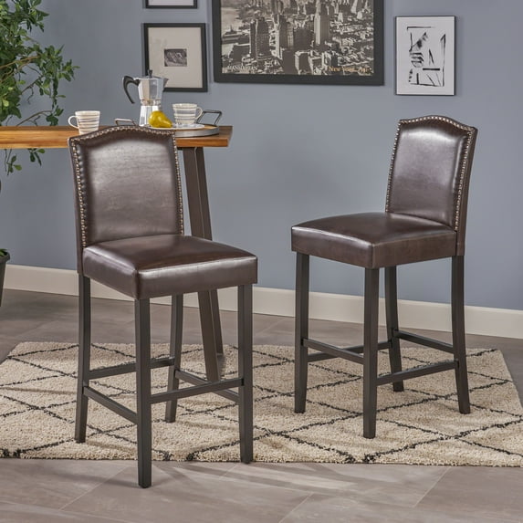 Noble House Branson Indoor 30" Bonded Leather Bar Stool, Set of 2, Brown