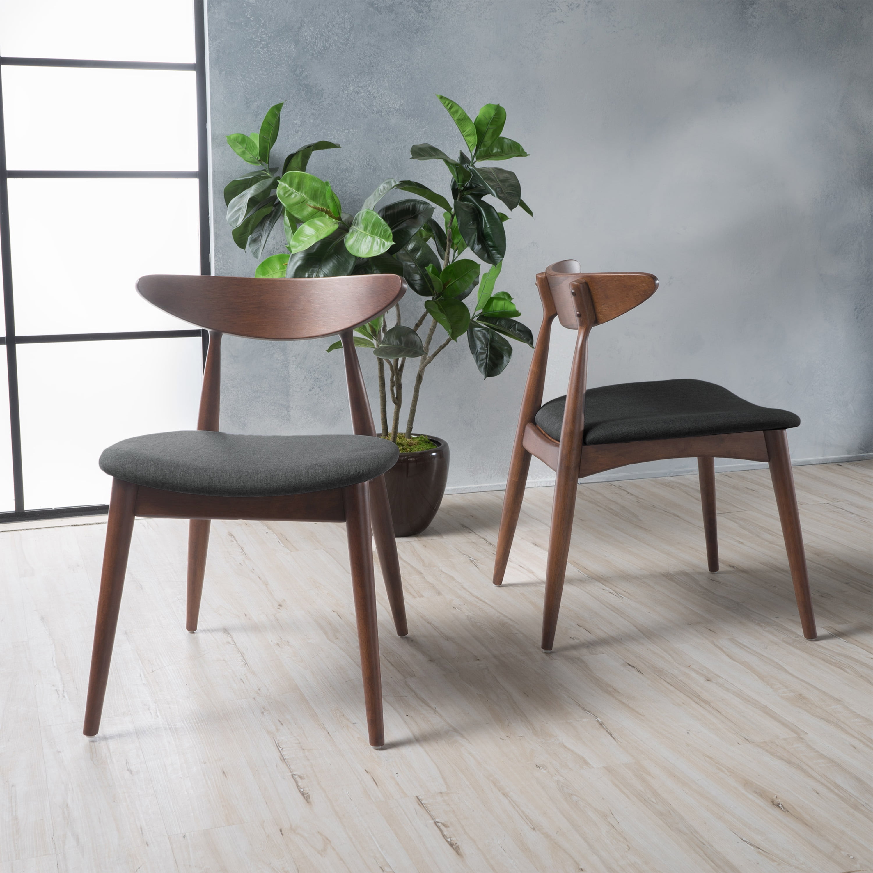 Noble House Branson Indoor Dining Chairs (Set of 2), Charcoal, Walnut