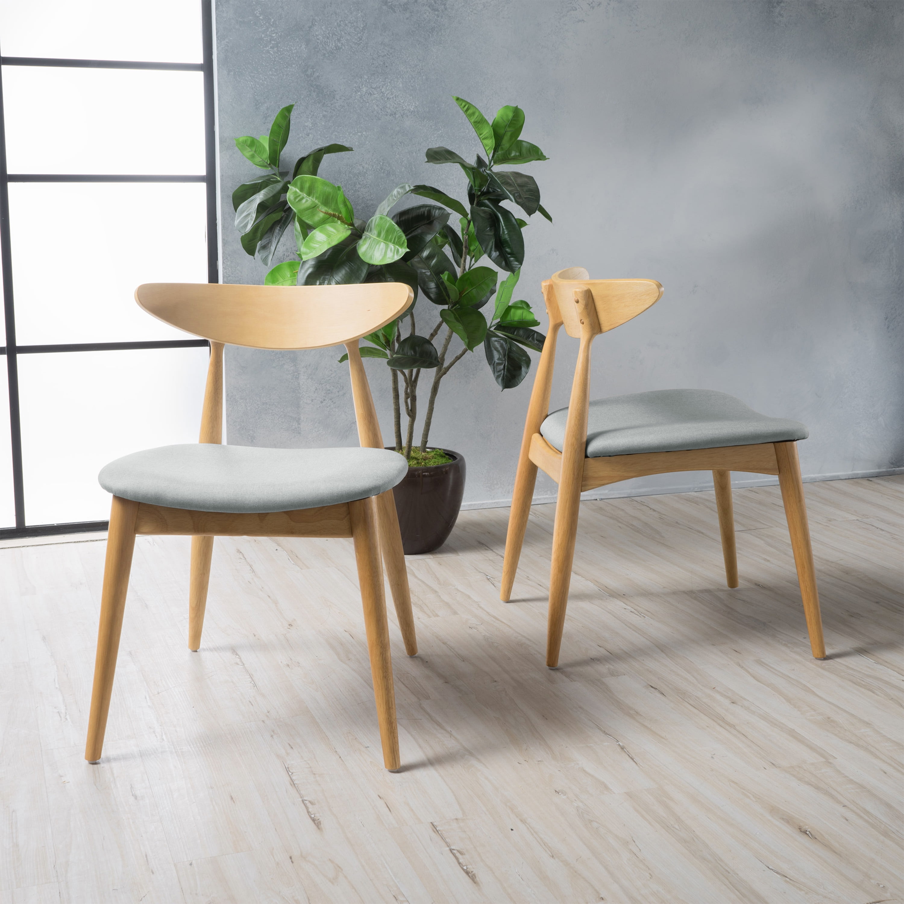 Noble House Branson Indoor Fabric Dining Chairs, Set of 2, Beige, Natural Oak