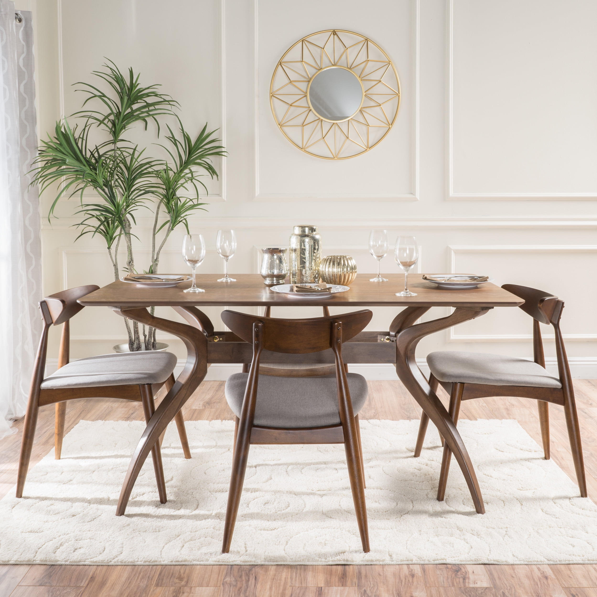 Noble House Branson Walnut Wood 5-Piece Dining Set